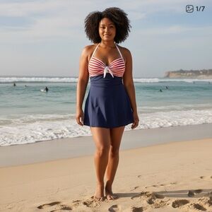 COCOSHIP Vintage Sailor Pin Up Swimsuit Retro One Piece Skirtini Size 18 Beach